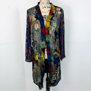 Ethyl Women Size S Open Duster Jacket Asian Floral Patchwork Boho Lightweight